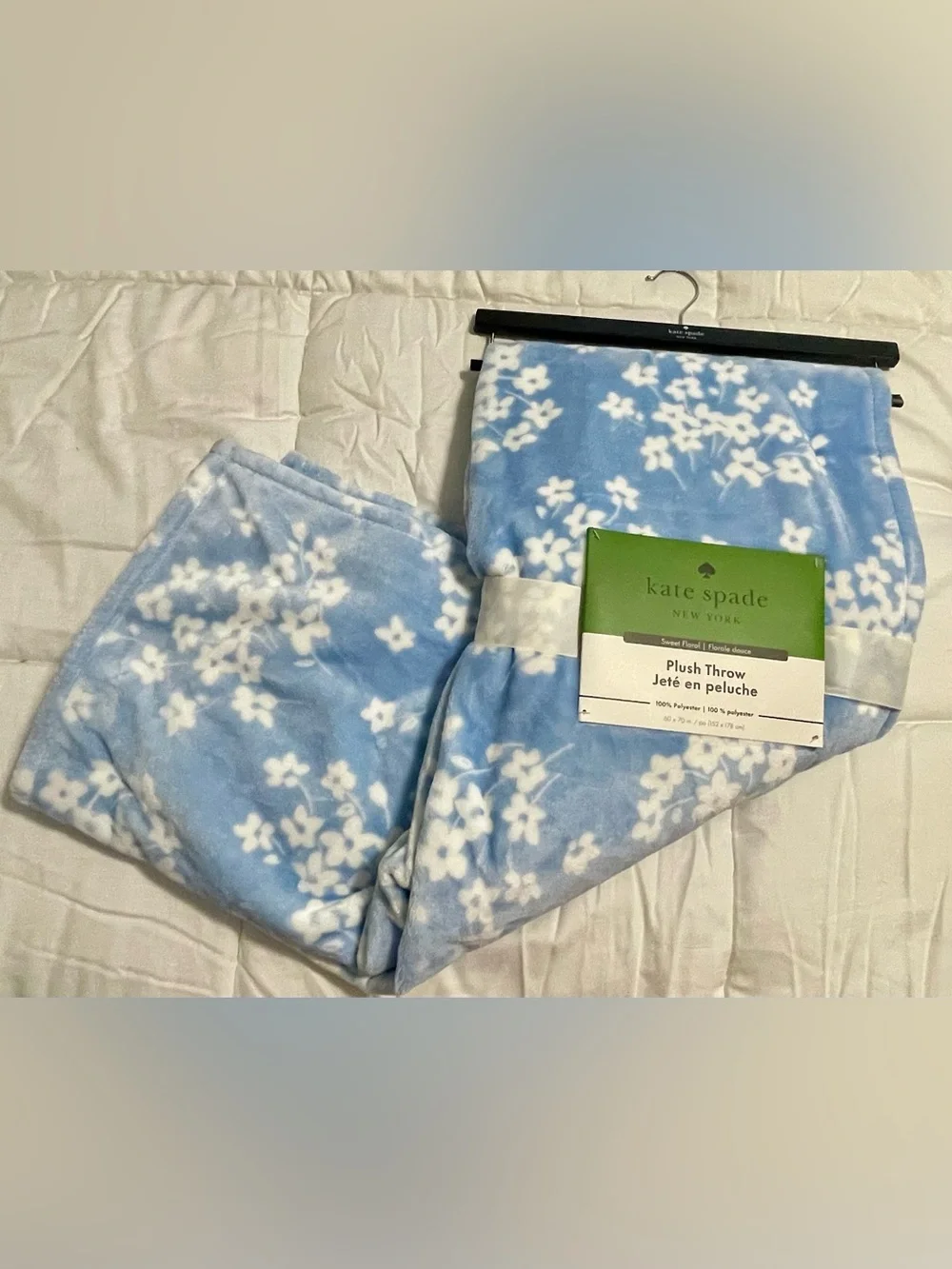 Kate Spade New York Sweet Floral Plush Throw 60x70 Light Blue New